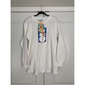 Vintage Fresh Produce White Waffle Knit Snowman Long Sleeve Shirt Womens L 1997